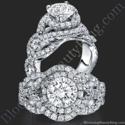 Round diamond engagement ring with a double twist halo, two ropes of pave diamonds crossing beneath the center stone - bbr592