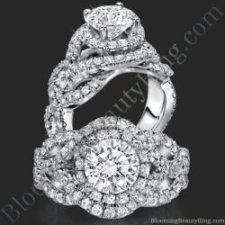 Round diamond engagement ring with a double twist halo, two ropes of pave diamonds crossing beneath the center stone - bbr592