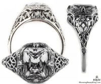 e002bbr | Antique Filigree Ring | for a 2.45ct. to 2.55ct. emerald stone | Grate Like Detailing