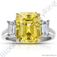 8.99 ctw. Emerald Yellow Sapphire Ring with Emerald Side Diamonds