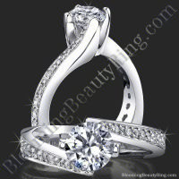 Round Spiral European Style Band With Curved Ribbon Of Love Twist Engagement Mounting