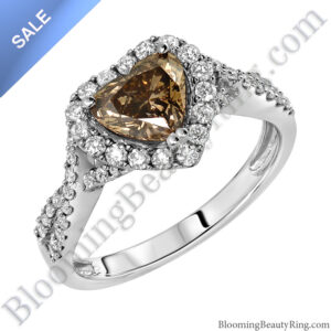 ON SALE! Fancy Brown Heart Diamond Halo Engagement Ring