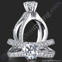 French Cut Designer Engagement Ring / Six Prongs Fluted Basket