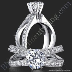 1.05 ctw. Split Shank Milgrain and Pave Diamond Engagement Ring - bbr453