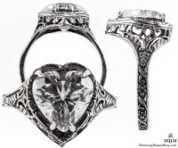 h001bbr | Antique Filigree Ring | for a 2.95ct to 3.05ct heart stone | Floral Band