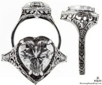 h001bbr | Antique Filigree Ring | for a 2.95ct to 3.05ct heart stone | Floral Band