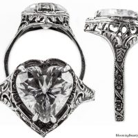 h001bbr | Antique Filigree Ring | for a 2.95ct to 3.05ct heart stone | Floral Band