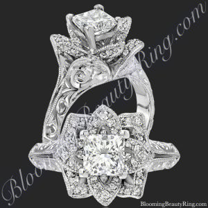 Hand Engraved Princess Lotus Flower Ring