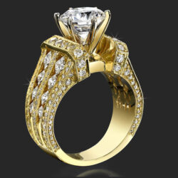 Immense Raised Milgrain Edged Princess and Round Diamond Engagement Ring