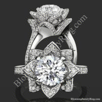 The Large Crimson Rose Flower Diamond Engagement Ring