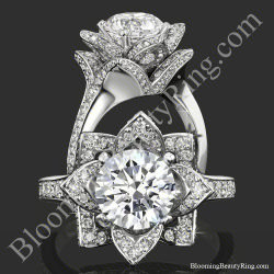 The Large Crimson Rose Flower Diamond Engagement Ring