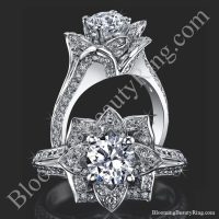 Lotus Ring 8 Petal 1.00 ct. Diamond Band Flower Ring