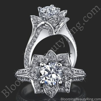 Lotus Ring 8 Petal 1.00 ct. Diamond Band Flower Ring
