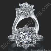 Lotus Ring 8 Petal 1.00 ct. Diamond Band Flower Ring