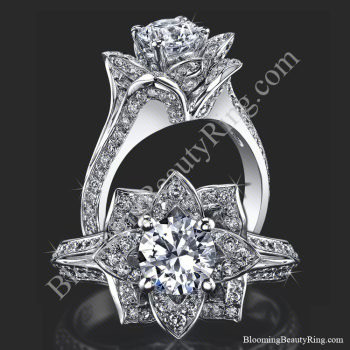 Lotus Ring 8 Petal 1.00 ct. Diamond Band Flower Ring