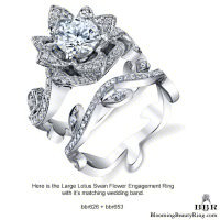 The Large Ring and Small Band Lotus Leafy 1.80 ctw. Diamond Engagement Flower Ring Set