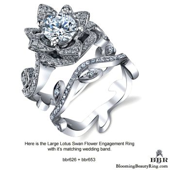 The Large Ring and Small Band Lotus Leafy 1.80 ctw. Diamond Engagement Flower Ring Set – bbr626set