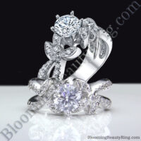 Lotus Leafy Split Shank Diamond Flower Engagement Ring