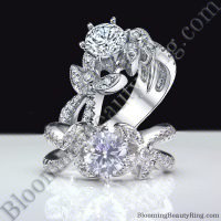 Lotus Leafy Split Shank Diamond Flower Engagement Ring