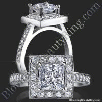 Low Set Princess Cut Diamond Halo Ring with Round Pave Diamonds