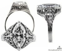 m006bbr | Antique Filigree Ring | for a 2.95ct to 3.05ct marquise stone | Scrolls