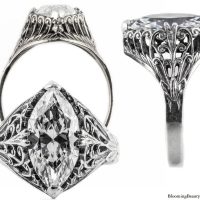 m006bbr | Antique Filigree Ring | for a 2.95ct to 3.05ct marquise stone | Scrolls