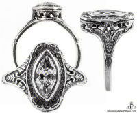 mq003bbr | Antique Filigree Ring | for a .90ct. to 1.05ct. marquise stone | Swirled Pattern Frame