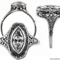mq003bbr | Antique Filigree Ring | for a .90ct. to 1.05ct. marquise stone | Swirled Pattern Frame
