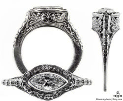 mq004bbr | Antique Filigree Ring | for a .45ct. to .55ct. marquise stone | Floral Swirls - Blooming Beauty Ring