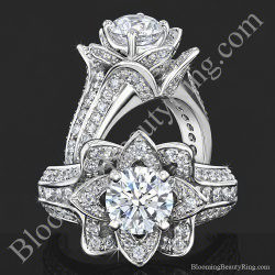 Two views of the nature inspired 1.38 ctw Blooming Beauty flower ring with pave petals - bbr434m