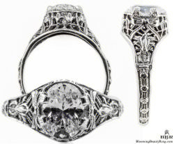 ov015bbr | Antique Filigree Ring | for a 1.95ct. to 2.05ct. oval stone | Bow and Serpentine - Blooming Beauty Ring