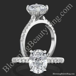 The Oval Embrace hidden halo diamond engagement ring standing up and laying down, BBR742E