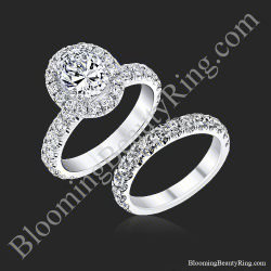 Oval halo diamond engagement ring and matching round diamond wedding band, BBR-727Set