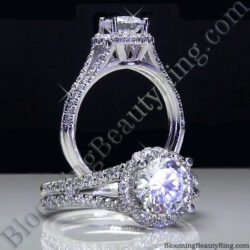 Pave Halo Engagement Ring with Open Bridge Design