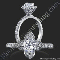 Petite Tulip Style Flower Ring Paved with Encrusted Diamonds