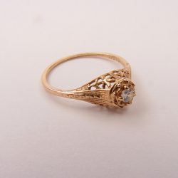 015FBBR antique filigree engagement ring with a round diamond and floral details