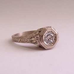 059FBBR antique filigree engagement ring with a round diamond and climbing-vine details