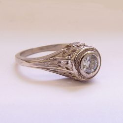 126-5FBBR antique filigree cathedral engagement ring with a round diamond