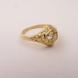 128-6FBBR antique filigree engagement ring with a round diamond and scrollwork