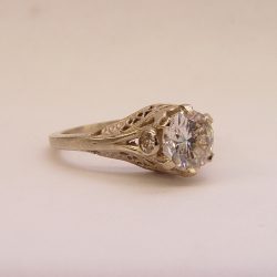 140FBBR antique filigree engagement ring with multiple round diamonds and marquise-shaped details