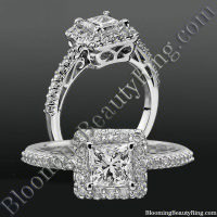 Princess Halo with Shared Pronged Round Diamonds Low Profile Setting