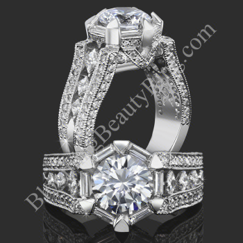 The Queens Crown Low Profile Vintage Inspired Round Engagement Ring - bbr272e