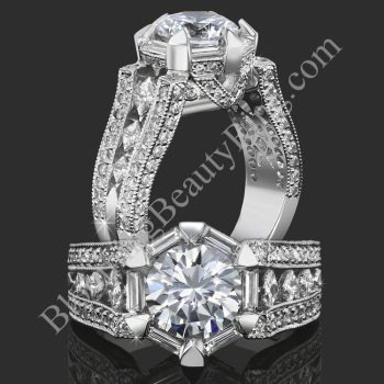 The Queens Crown Low Profile Vintage Inspired Round Engagement Ring - bbr272e
