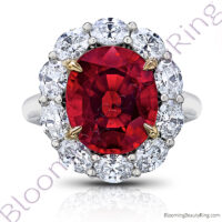 8.97 ctw. Red Oval Spinel Princess Di Halo Ring with Oval Side Diamonds