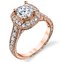Rose Gold Diamond Halo Engagement Ring - Front View