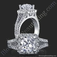 Round Diamond Square Halo Split Band Ring With Medium Thickness