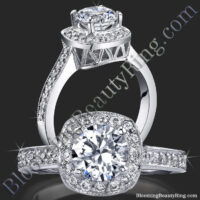Just Her Style Round Halo Ring Micropave Diamonds Mill Grain Edges