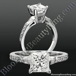 Round diamond engagement ring with tapered baguette side diamonds and pave set rounds running down a channel set band - bbrnw2210