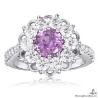 Brilliantly Faceted Round Pink Sapphire and Diamond Open Lace Gemstone Ring
