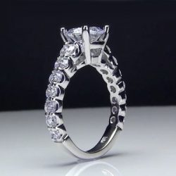 shared prong antique style engagement ring with large graduated diamonds new bbr593 - Blooming Beauty Ring